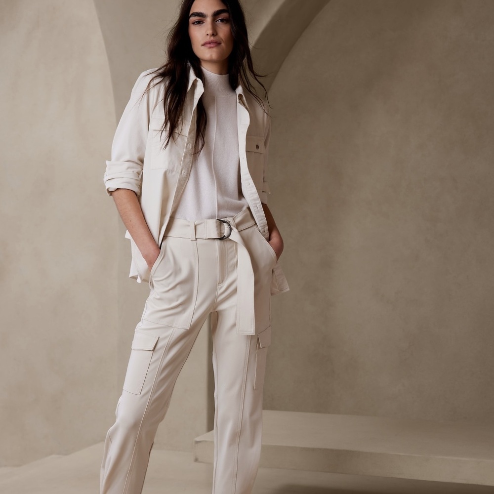 New! Banana Republic Stretch Cargo Pant in Transition Cream White, Size 14